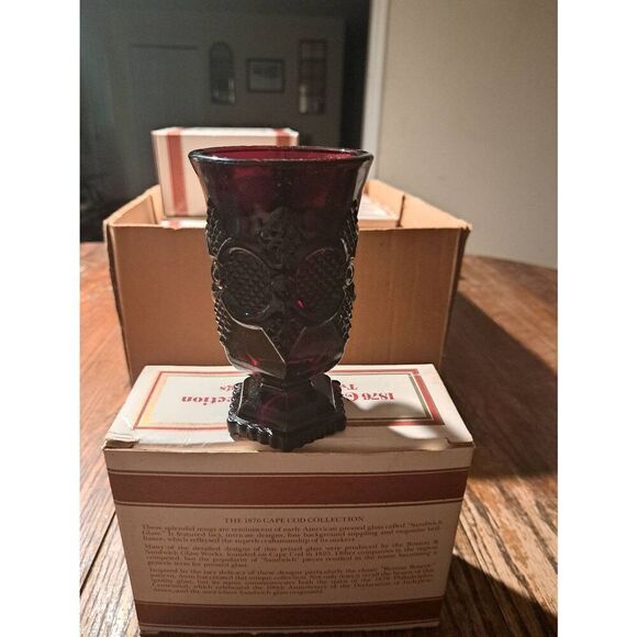 Vintage Avon 1982 1876 Cape Cod Ruby Red Pedestal Mugs Set of 2 NOS w/ Box - Picture 8 of 10